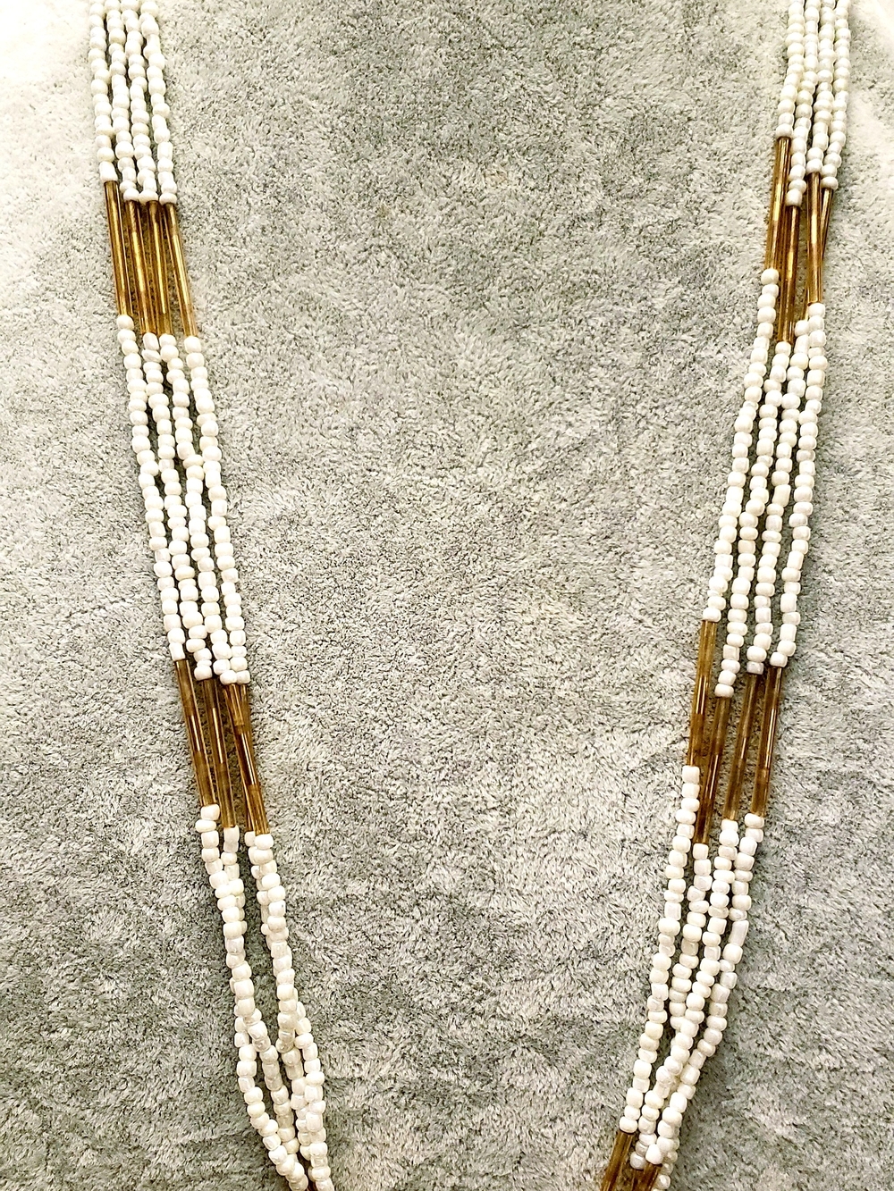 Beaded Multi-Strand Necklace in White and Gold